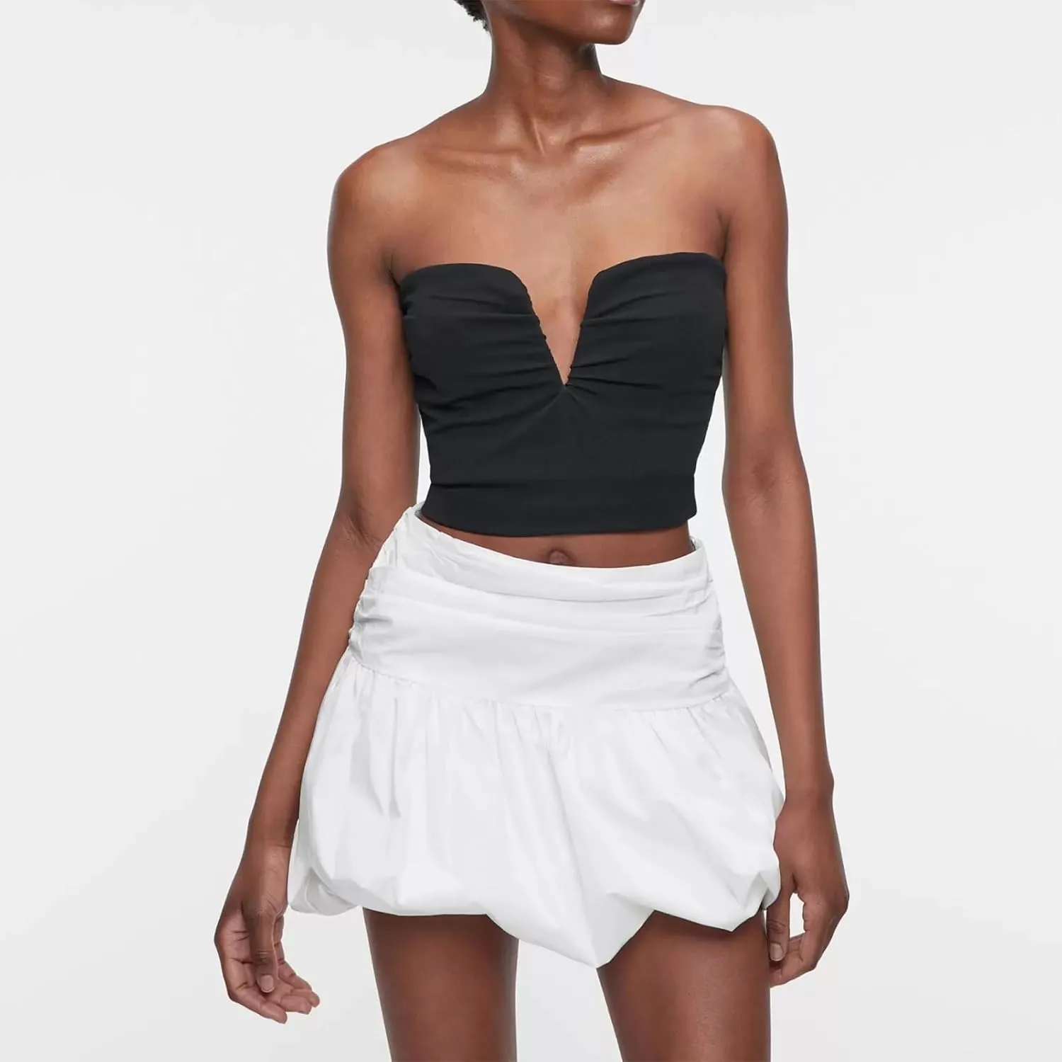 Women Y2k Bubble Skirt High Waist Pleated Puff Hem Balloon Short Skirts Slim Fit A Line Ruffle Mini Skirt