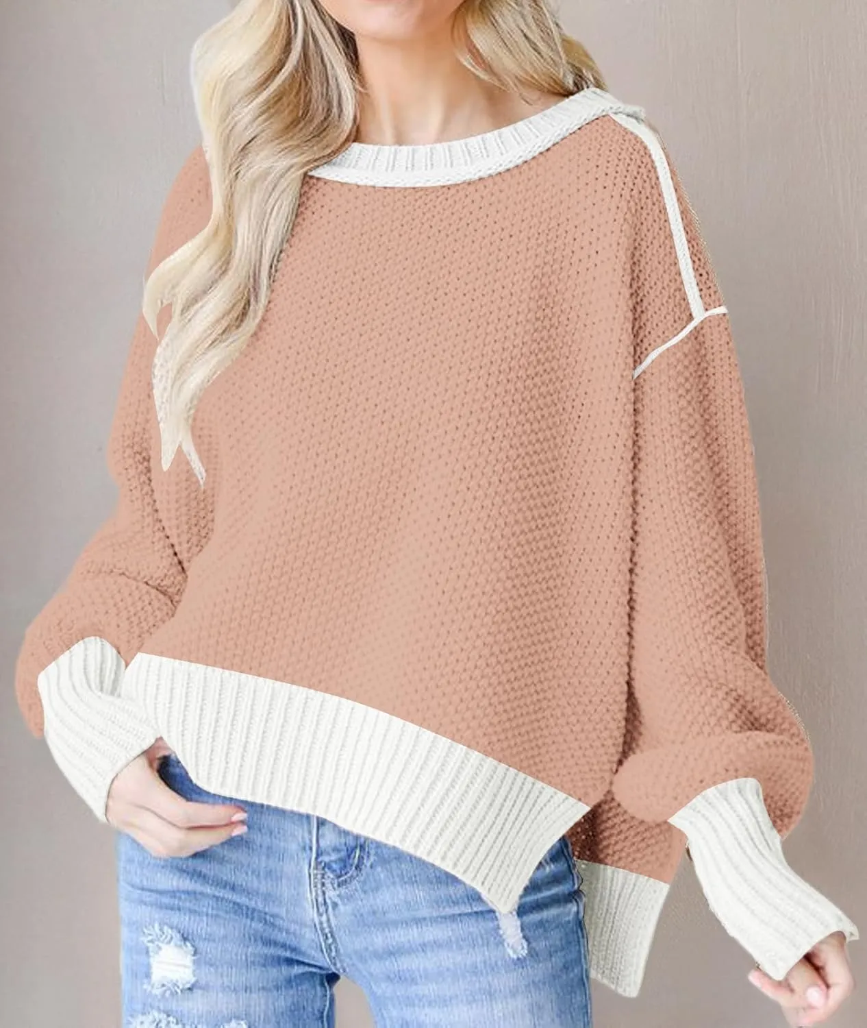 Women's 2024 Crewneck Long Sleeve Loose Oversized Chunky Knitted Pullover Sweater Jumper Tops