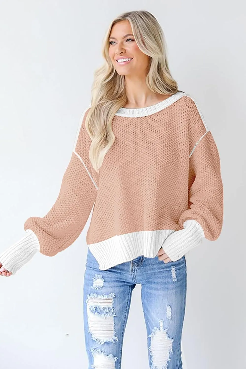 Women's 2024 Crewneck Long Sleeve Loose Oversized Chunky Knitted Pullover Sweater Jumper Tops