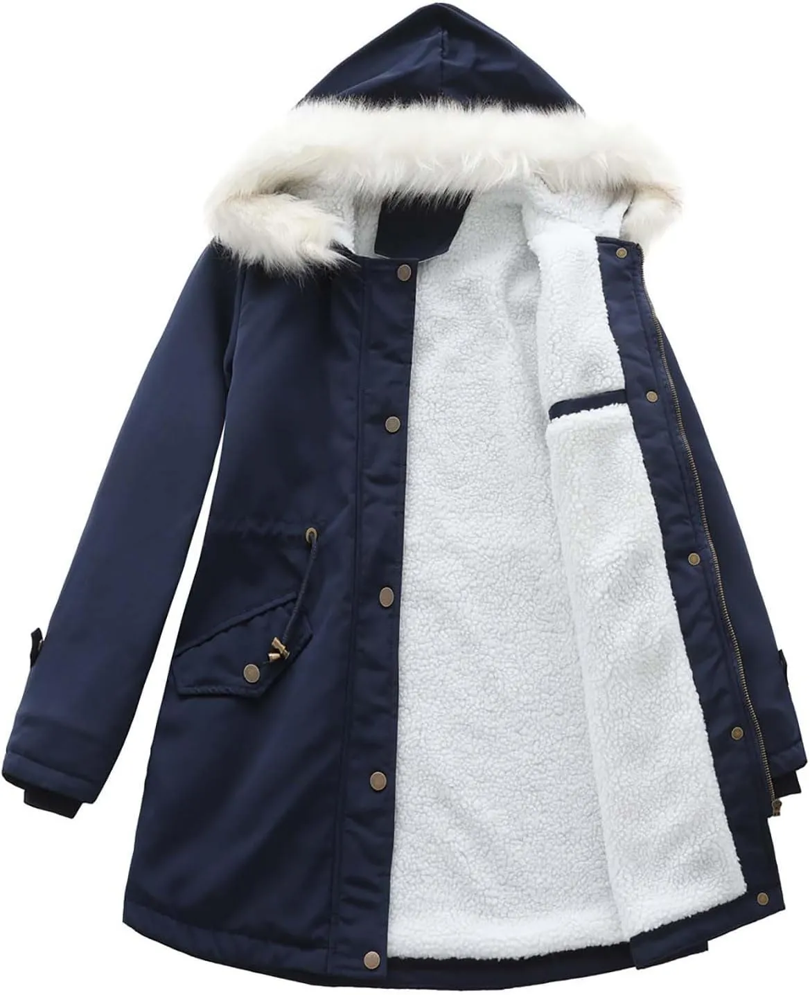 Women's 2024 Winter Warm Coats With Hood Sherpa Lined Thick Jacket Long Sleeve Fleece Outerwear With Pockets