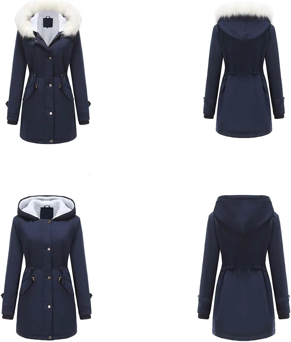 Women's 2024 Winter Warm Coats With Hood Sherpa Lined Thick Jacket Long Sleeve Fleece Outerwear With Pockets