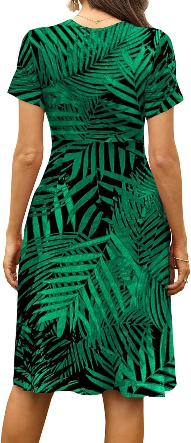 Women's Blue Paisley Print Wrap V-Neck Short Sleeve Midi Dress Elegant Causal 2025 Summer Fashion Clothes