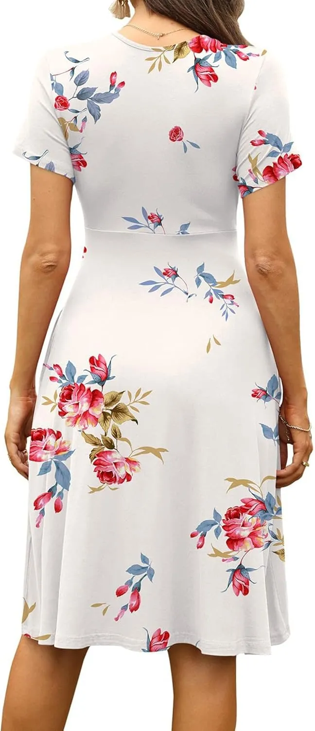 Women's Blue Paisley Print Wrap V-Neck Short Sleeve Midi Dress Elegant Causal 2025 Summer Fashion Clothes