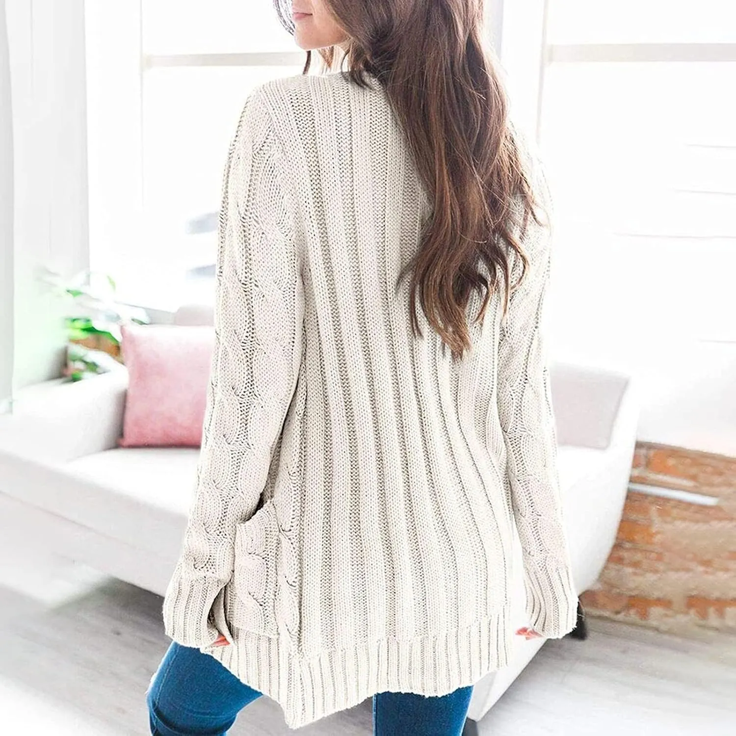 Women's Button Down Open Front Cardigan Sweaters Fall Trendy Cable Knit Chunky Outerwear Coats with Pockets