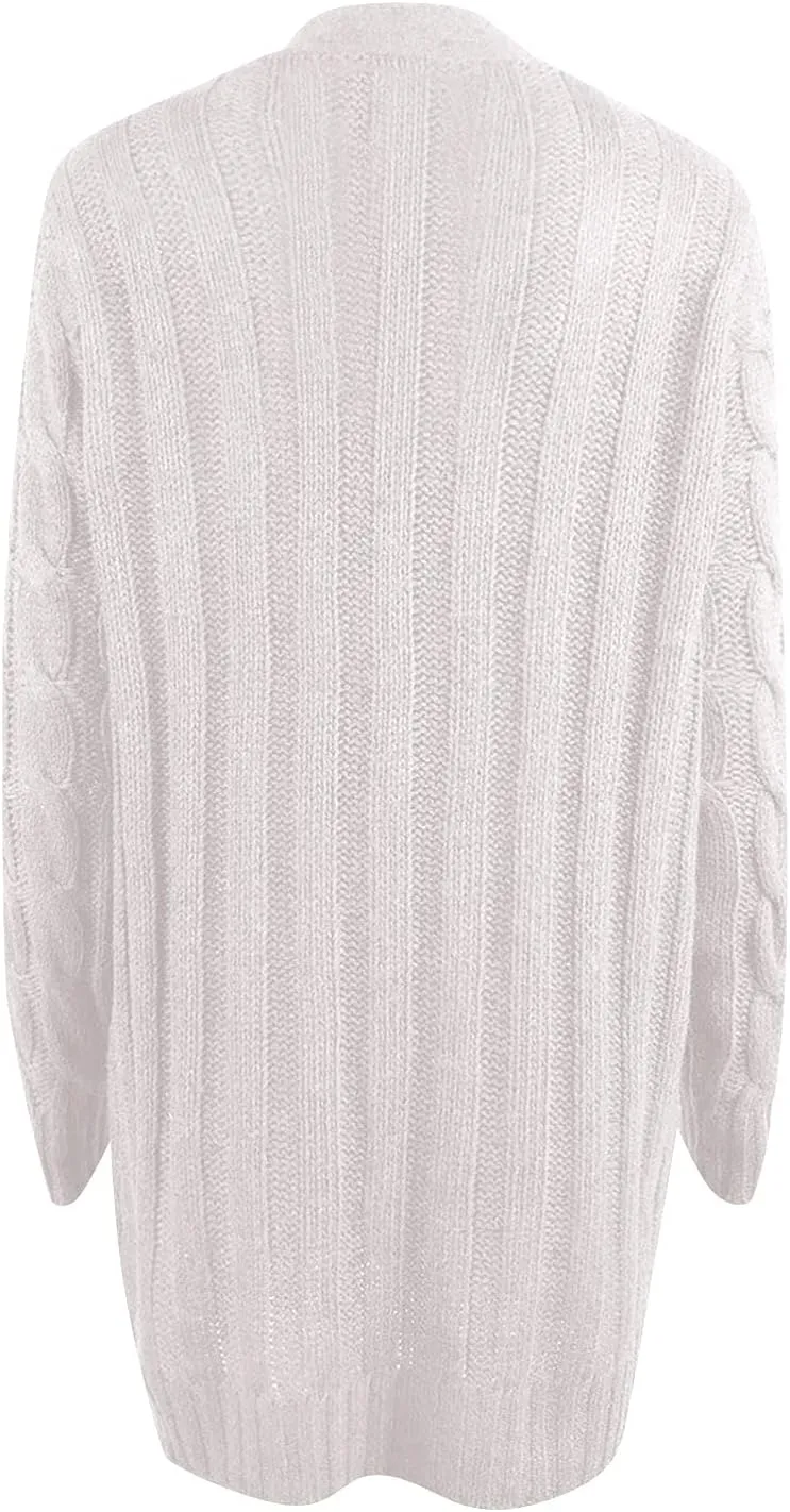 Women's Button Down Open Front Cardigan Sweaters Fall Trendy Cable Knit Chunky Outerwear Coats with Pockets
