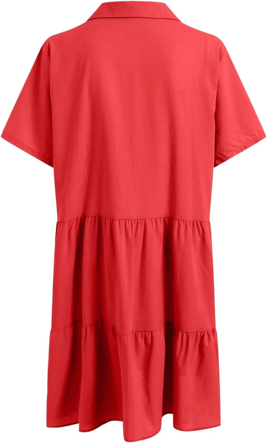 Women's Casual Crew Neck Dress for Women Short Sleeve Tunic Beach Dresses Summer