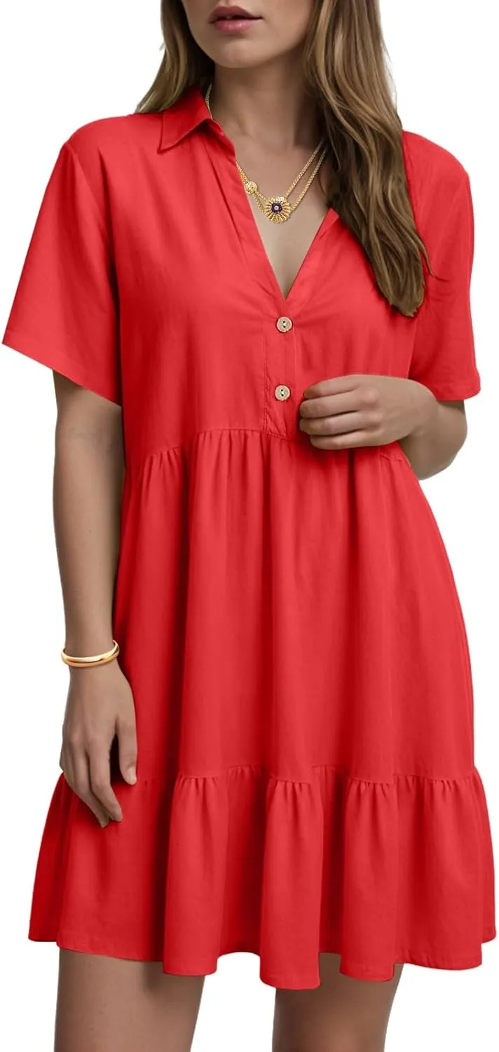 Women's Casual Crew Neck Dress for Women Short Sleeve Tunic Beach Dresses Summer