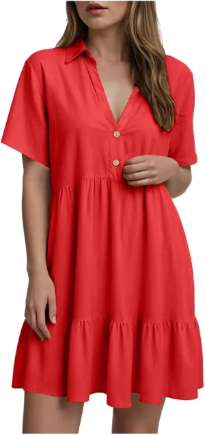 Women's Casual Crew Neck Dress for Women Short Sleeve Tunic Beach Dresses Summer