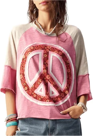 Women's Colorblock Floral Printed Half Sleeve T Shirt Crew Neck Oversized Tee Tops