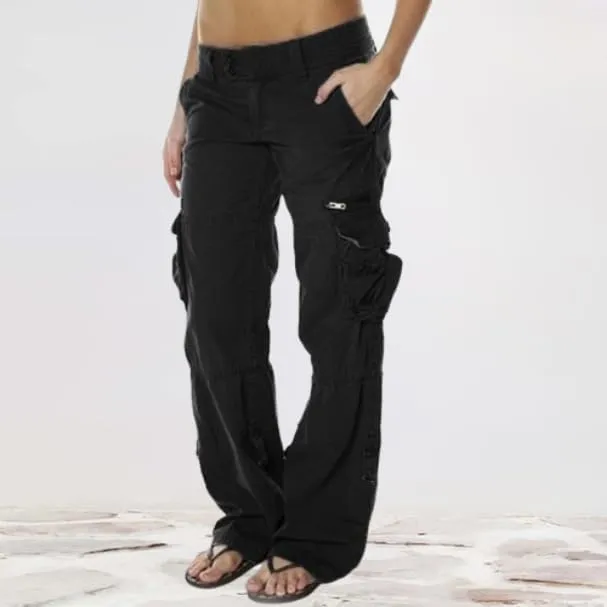 Women's Cotton Y2K Cargo Pants Boyfriend Loose Fit Mid Rise Straight Leg Multiple Pockets Casual Trouser