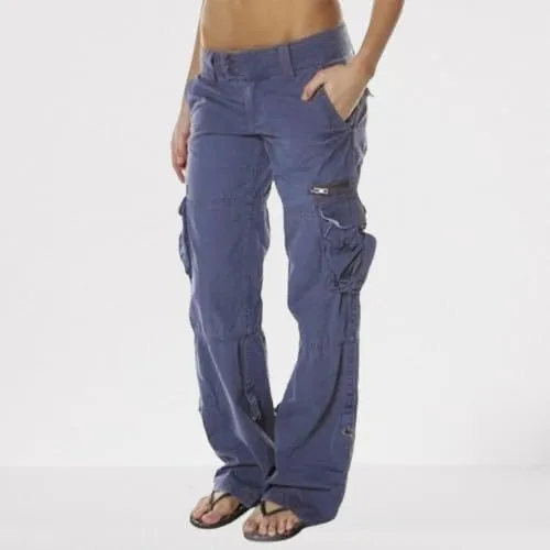 Women's Cotton Y2K Cargo Pants Boyfriend Loose Fit Mid Rise Straight Leg Multiple Pockets Casual Trouser