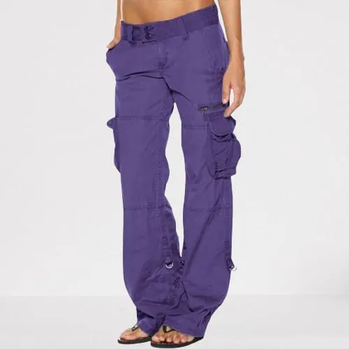 Women's Cotton Y2K Cargo Pants Boyfriend Loose Fit Mid Rise Straight Leg Multiple Pockets Casual Trouser