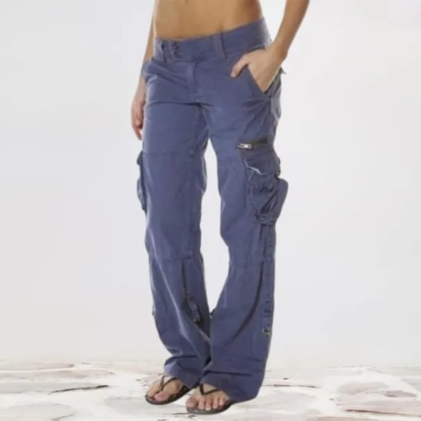 Women's Cotton Y2K Cargo Pants Boyfriend Loose Fit Mid Rise Straight Leg Multiple Pockets Casual Trouser
