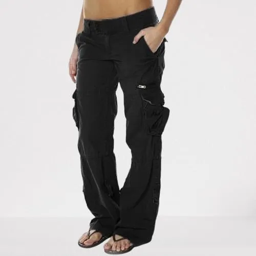 Women's Cotton Y2K Cargo Pants Boyfriend Loose Fit Mid Rise Straight Leg Multiple Pockets Casual Trouser