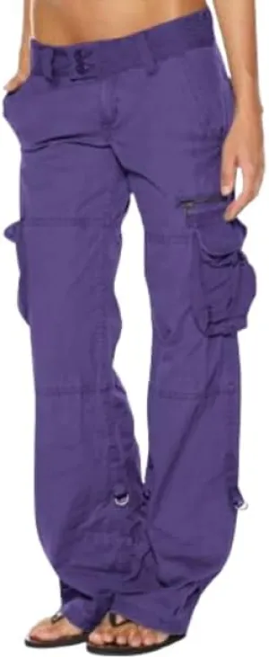 Women's Cotton Y2K Cargo Pants Boyfriend Loose Fit Mid Rise Straight Leg Multiple Pockets Casual Trouser