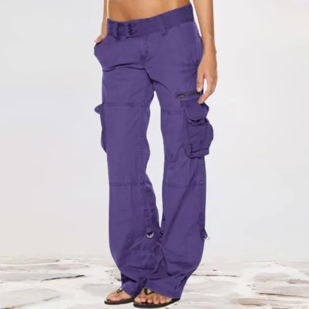 Women's Cotton Y2K Cargo Pants Boyfriend Loose Fit Mid Rise Straight Leg Multiple Pockets Casual Trouser