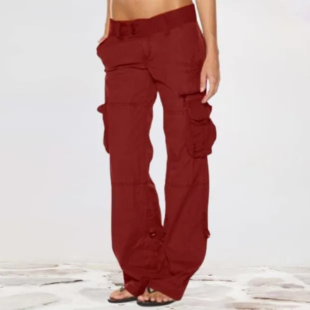 Women's Cotton Y2K Cargo Pants Boyfriend Loose Fit Mid Rise Straight Leg Multiple Pockets Casual Trouser