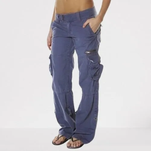 Women's Cotton Y2K Cargo Pants Boyfriend Loose Fit Mid Rise Straight Leg Multiple Pockets Casual Trouser