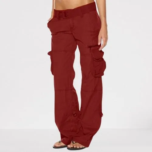 Women's Cotton Y2K Cargo Pants Boyfriend Loose Fit Mid Rise Straight Leg Multiple Pockets Casual Trouser