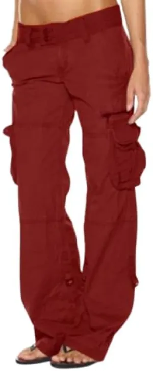 Women's Cotton Y2K Cargo Pants Boyfriend Loose Fit Mid Rise Straight Leg Multiple Pockets Casual Trouser