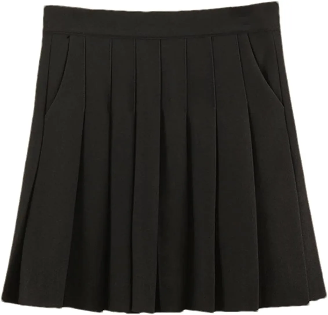 Women's Elastic High Waist Pleated Pockets A-Line Slimming Mini Short Skirt Tennis Skirts