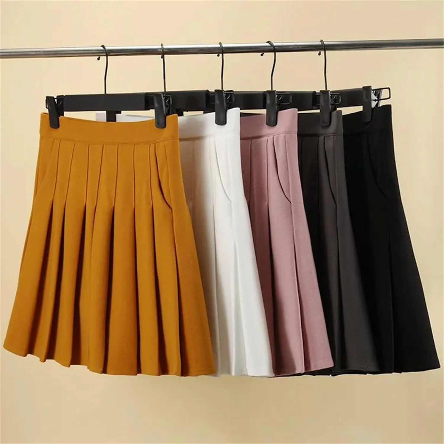 Women's Elastic High Waist Pleated Pockets A-Line Slimming Mini Short Skirt Tennis Skirts