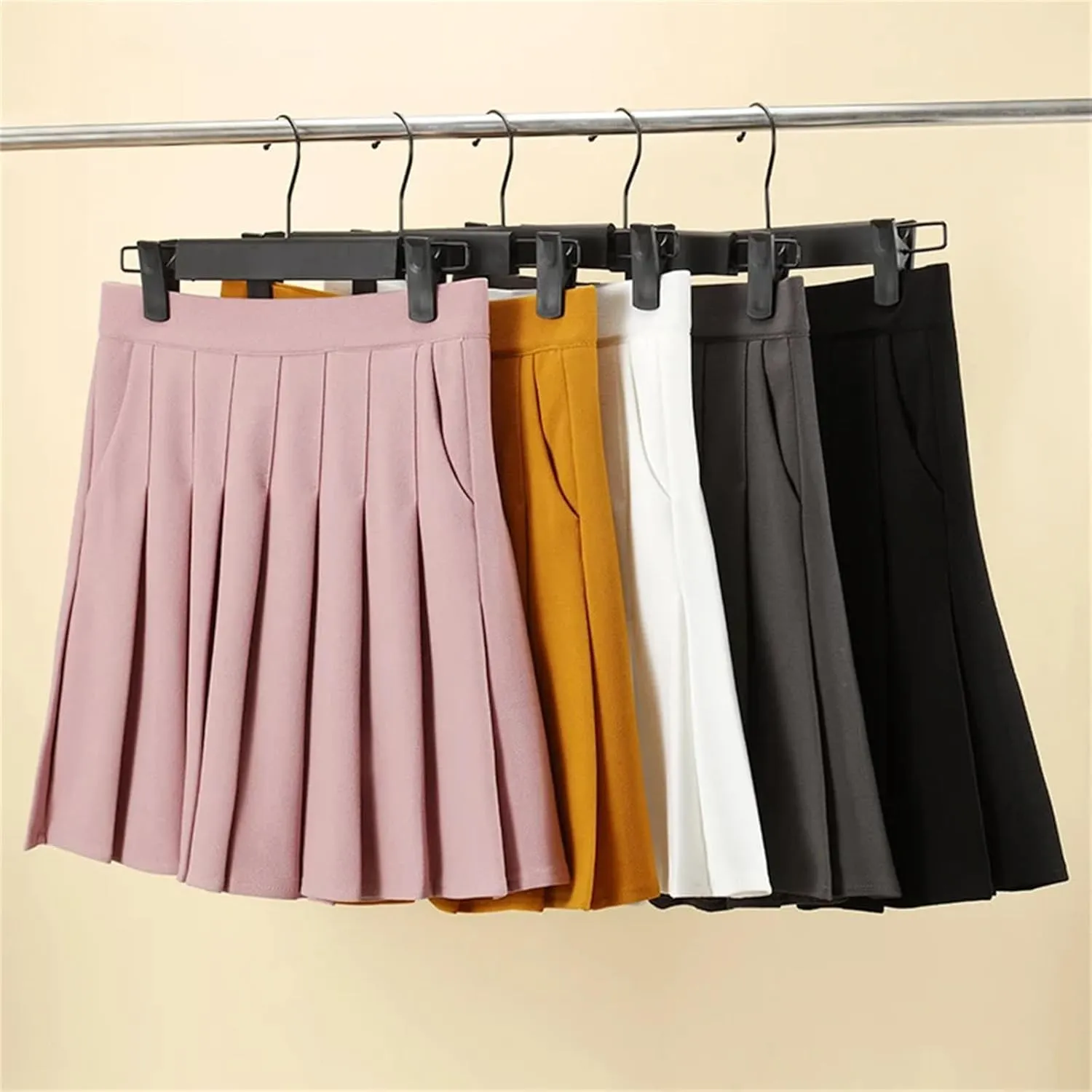 Women's Elastic High Waist Pleated Pockets A-Line Slimming Mini Short Skirt Tennis Skirts
