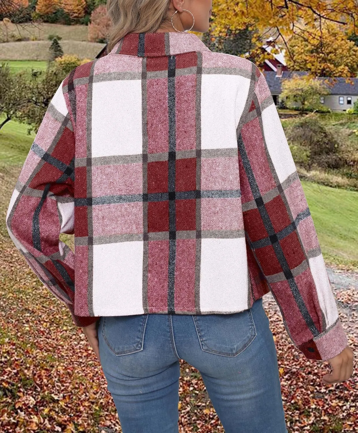Women's Flannels Cropped Shacket Jacket Fashion Plaid Button Down Shirt 2025 Fall Coat Tops