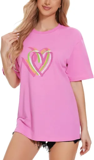Women's Heart Graphic Tees 2025 Summer Tops Cute Cotton Casual Short Sleeve Crewneck T Shirts