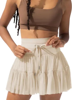 Womens High Waist Pleated Mini Skirt Casual Beach Boho Drawstring Layered Tiered Tennis Short Skirts for Girls 