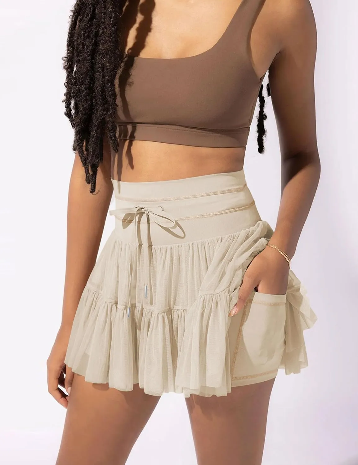 Womens High Waist Pleated Mini Skirt Casual Beach Boho Drawstring Layered Tiered Tennis Short Skirts for Girls 