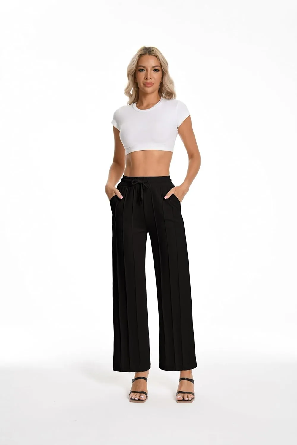 Women's High Waist Sweatpants Loose Fit Wide Leg Lounge Pants with Pleated Comfortable Straight Leg Yoga Trousers