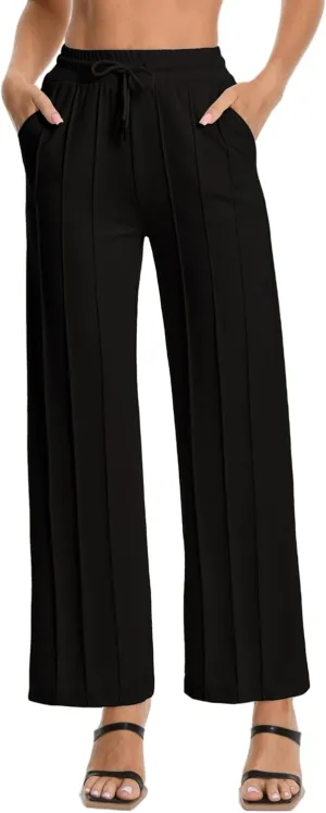 Women's High Waist Sweatpants Loose Fit Wide Leg Lounge Pants with Pleated Comfortable Straight Leg Yoga Trousers