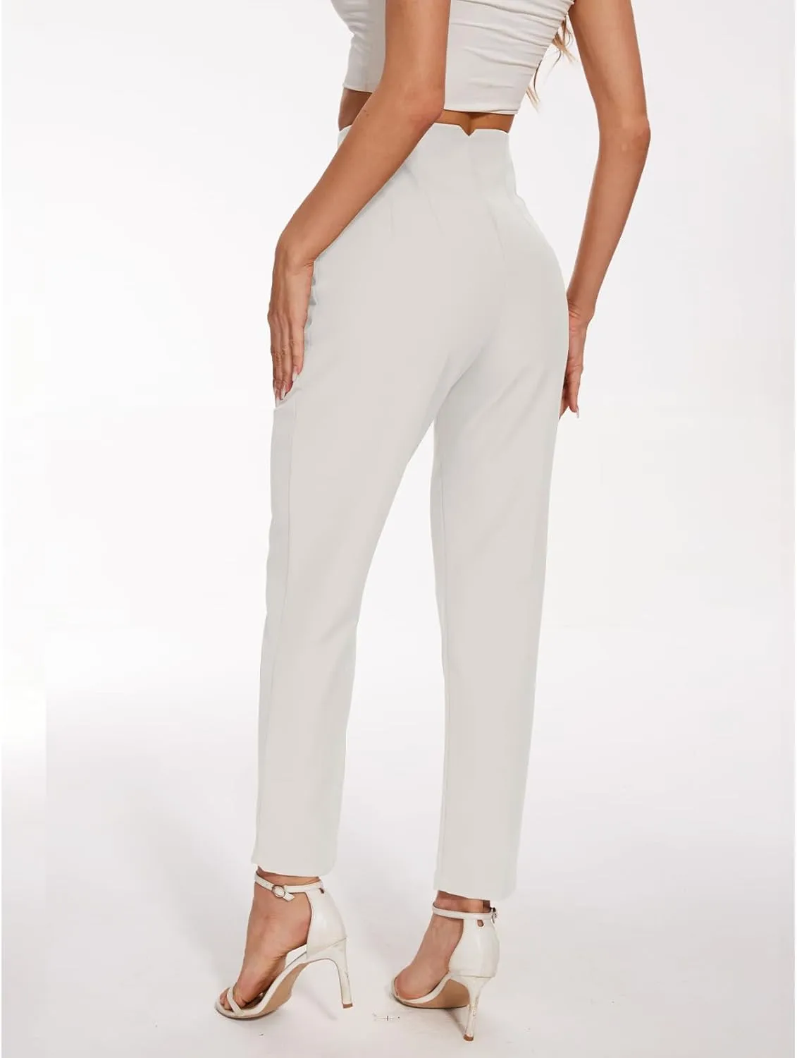 Women's High Waisted Pants - Straight Leg Dress Trousers with Pockets and Seam Design for Business Office Casual