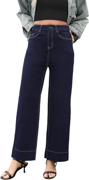 Women's High Waisted Wide Leg Jeans - Stretchy Straight Leg Denim Pants, 2025 Trendy Casual Comfort Fit