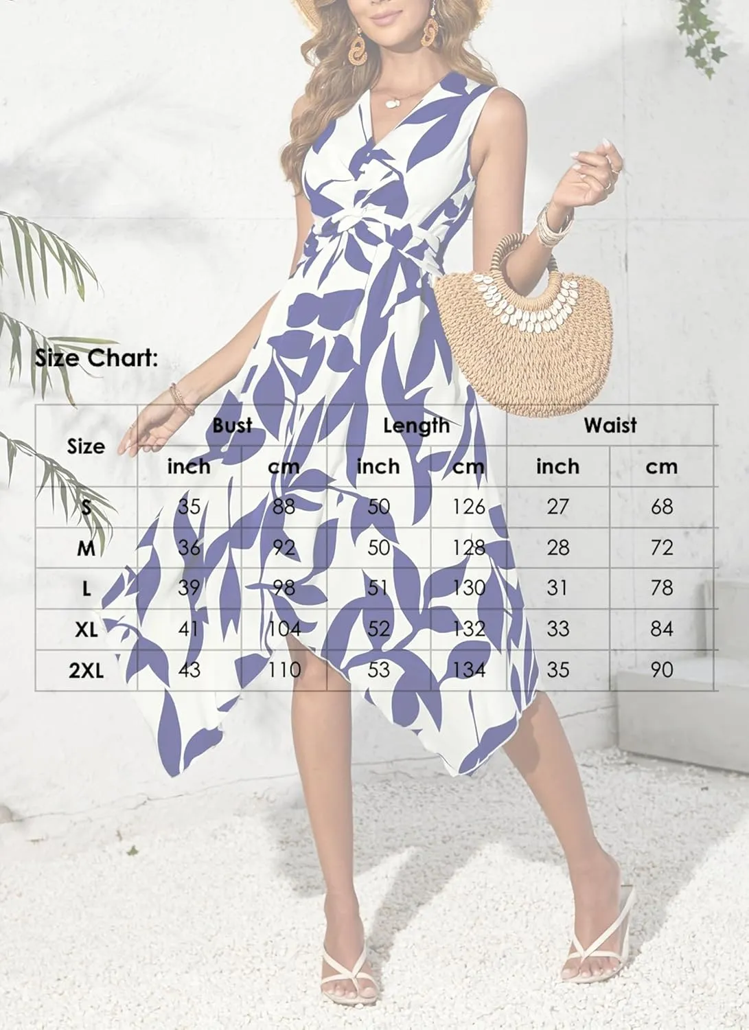 Women's Leaf Print Apricot Sleeveless V-Neck Wrap Midi Dresses with Waist Tie Elegant Causal 2025 Summer Fashion Clothes