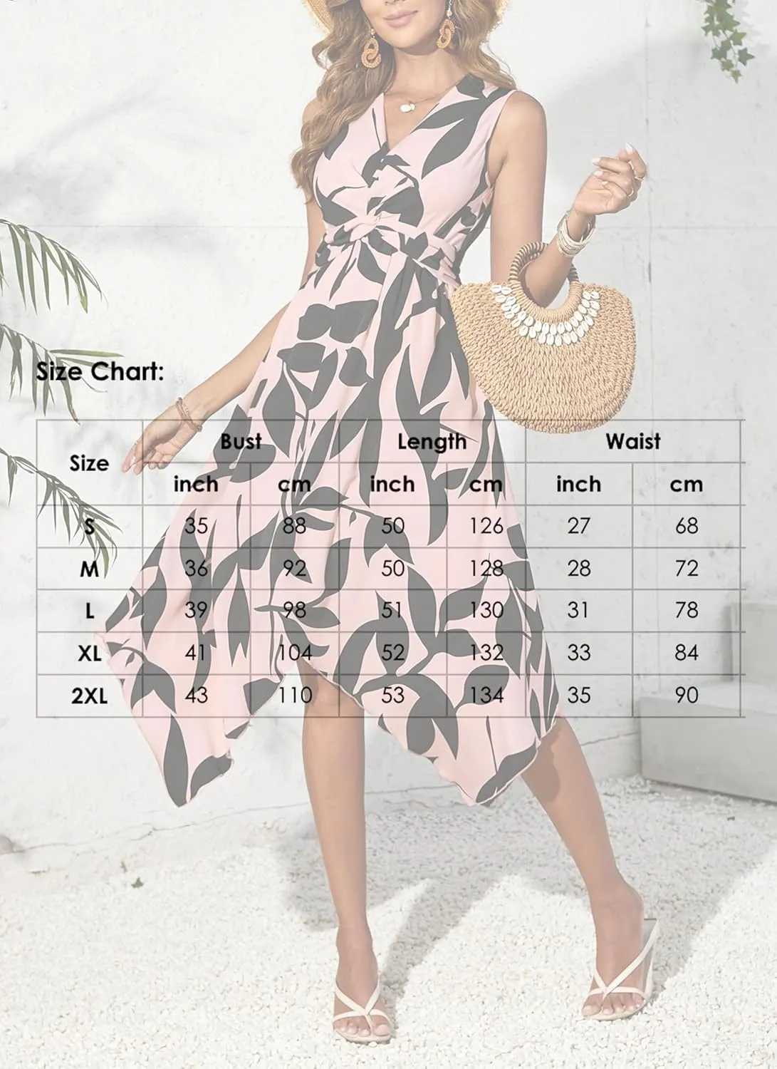 Women's Leaf Print Apricot Sleeveless V-Neck Wrap Midi Dresses with Waist Tie Elegant Causal 2025 Summer Fashion Clothes