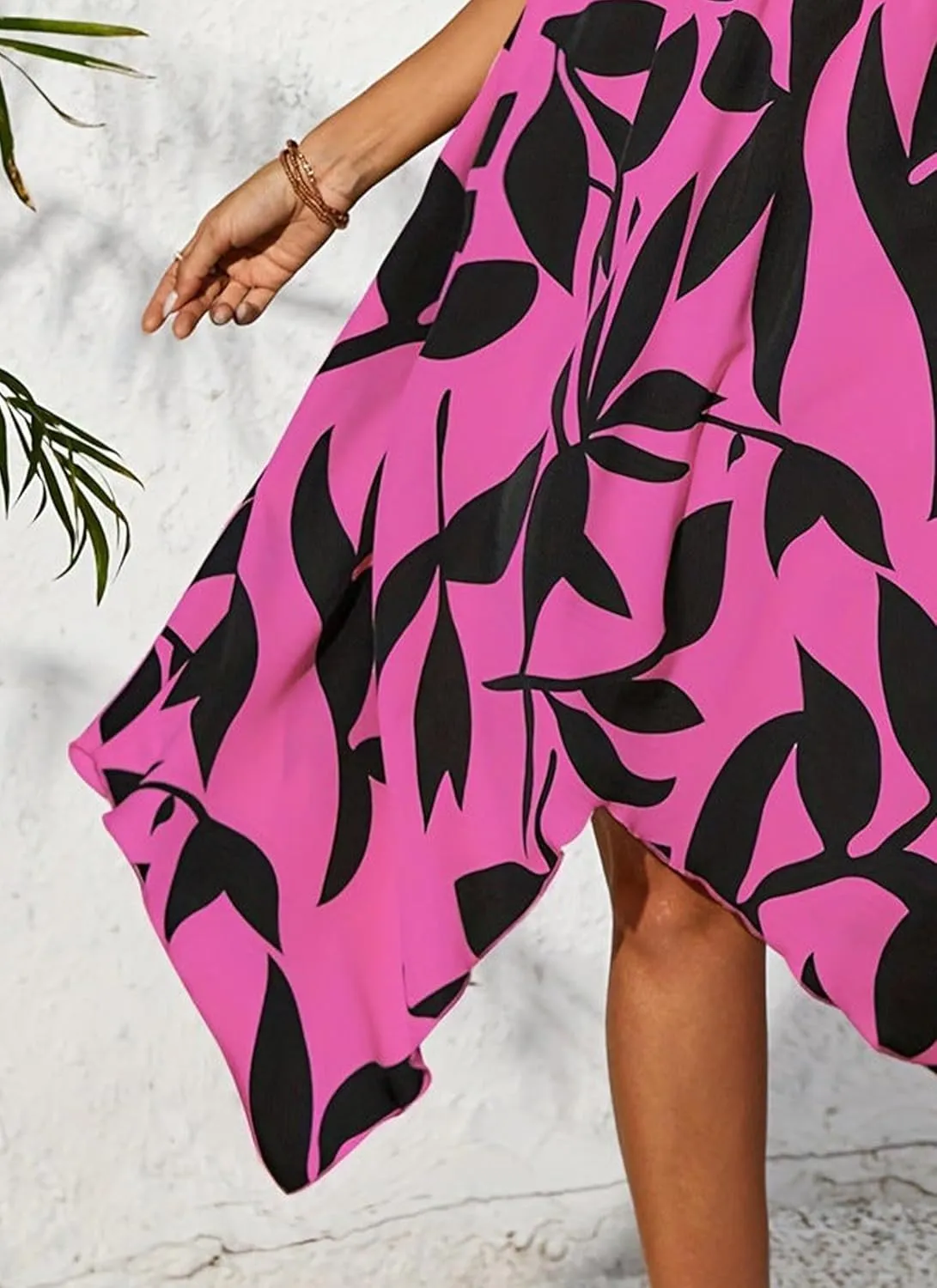 Women's Leaf Print Apricot Sleeveless V-Neck Wrap Midi Dresses with Waist Tie Elegant Causal 2025 Summer Fashion Clothes