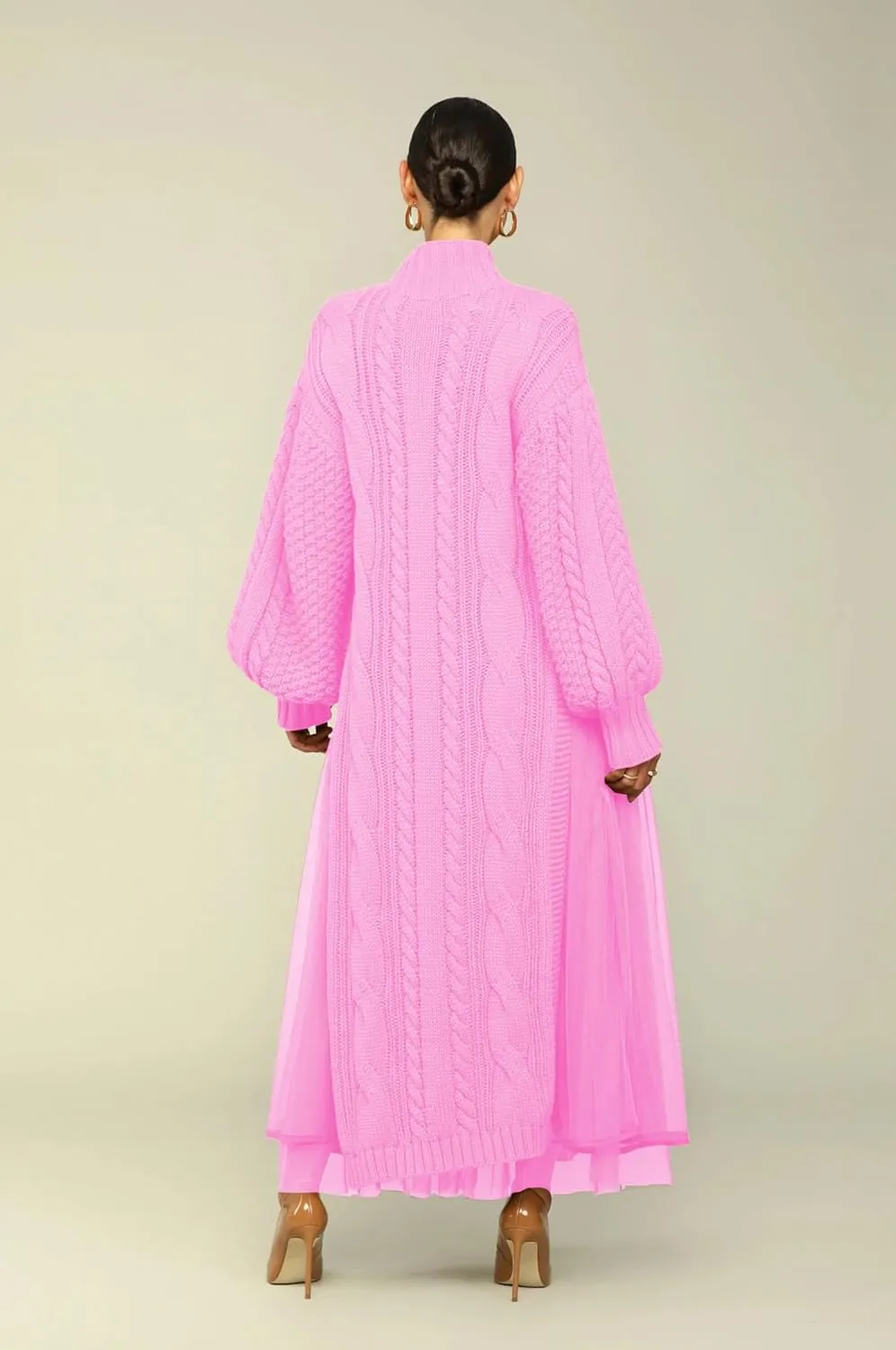 Womens Long Sweater Dress Long Sleeve Turtleneck Cable Knit Lace Slit A Line Pullover Dresses