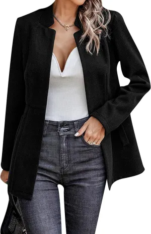 Women's Mid Length Plus Size Classic Jacket Fall Winter Business Outerwear Wool Blend Full Lining Checkered Blazer