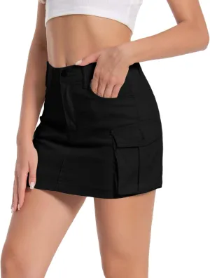 Women's Mini Cargo Denim Skirt, Low Rise Cargo Skirt Button Bodycon Jean Skirt with Pockets