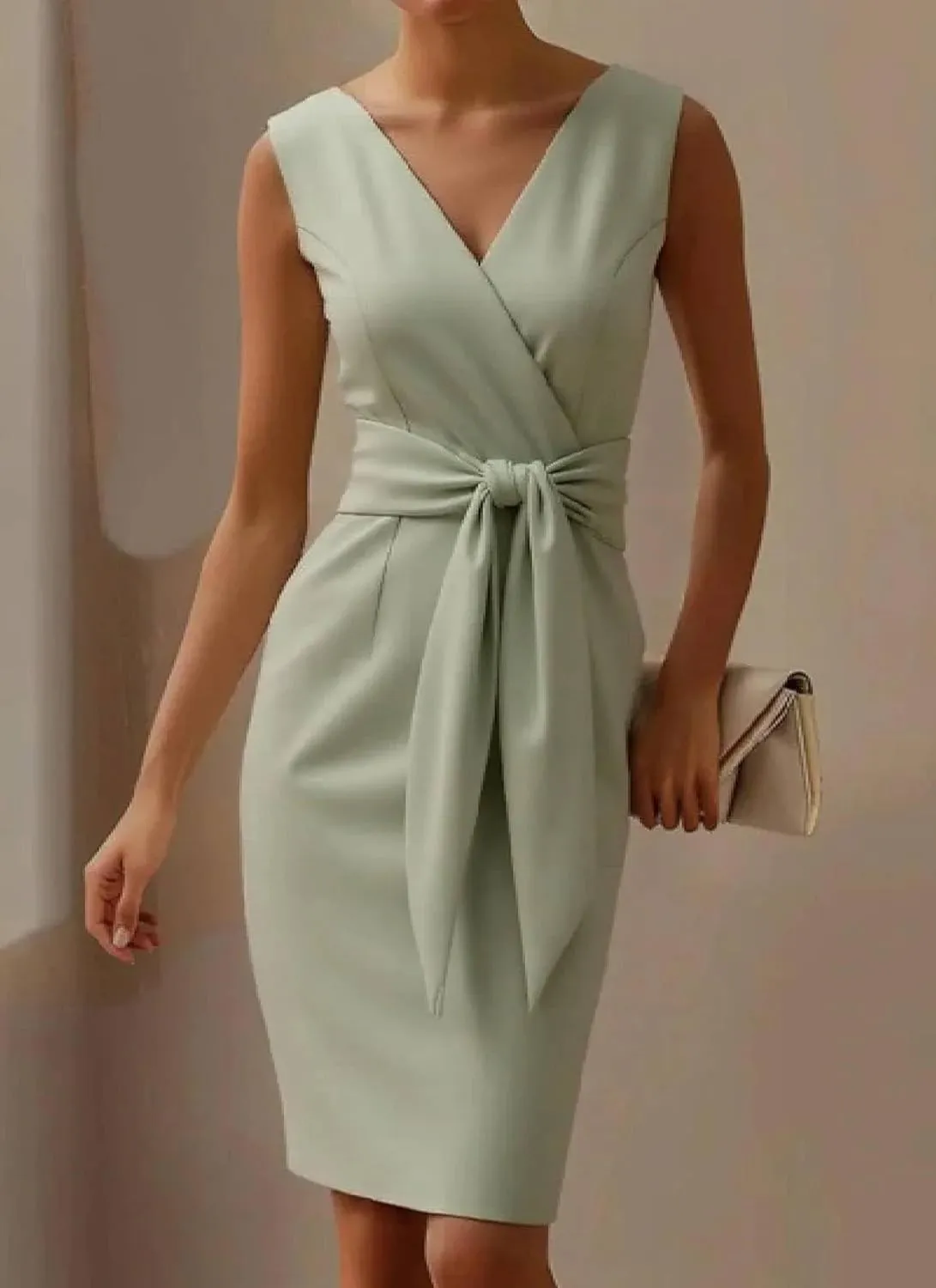 Women's Mint Green Sleeveless Wrap V-Neck Sheath Mini Dress with Tie Waist Elegant Casual 2025 Summer Fashion Clothes