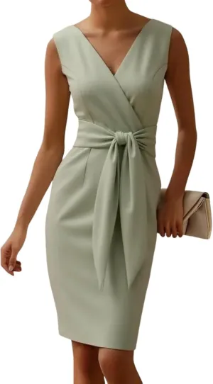 Women's Mint Green Sleeveless Wrap V-Neck Sheath Mini Dress with Tie Waist Elegant Casual 2025 Summer Fashion Clothes