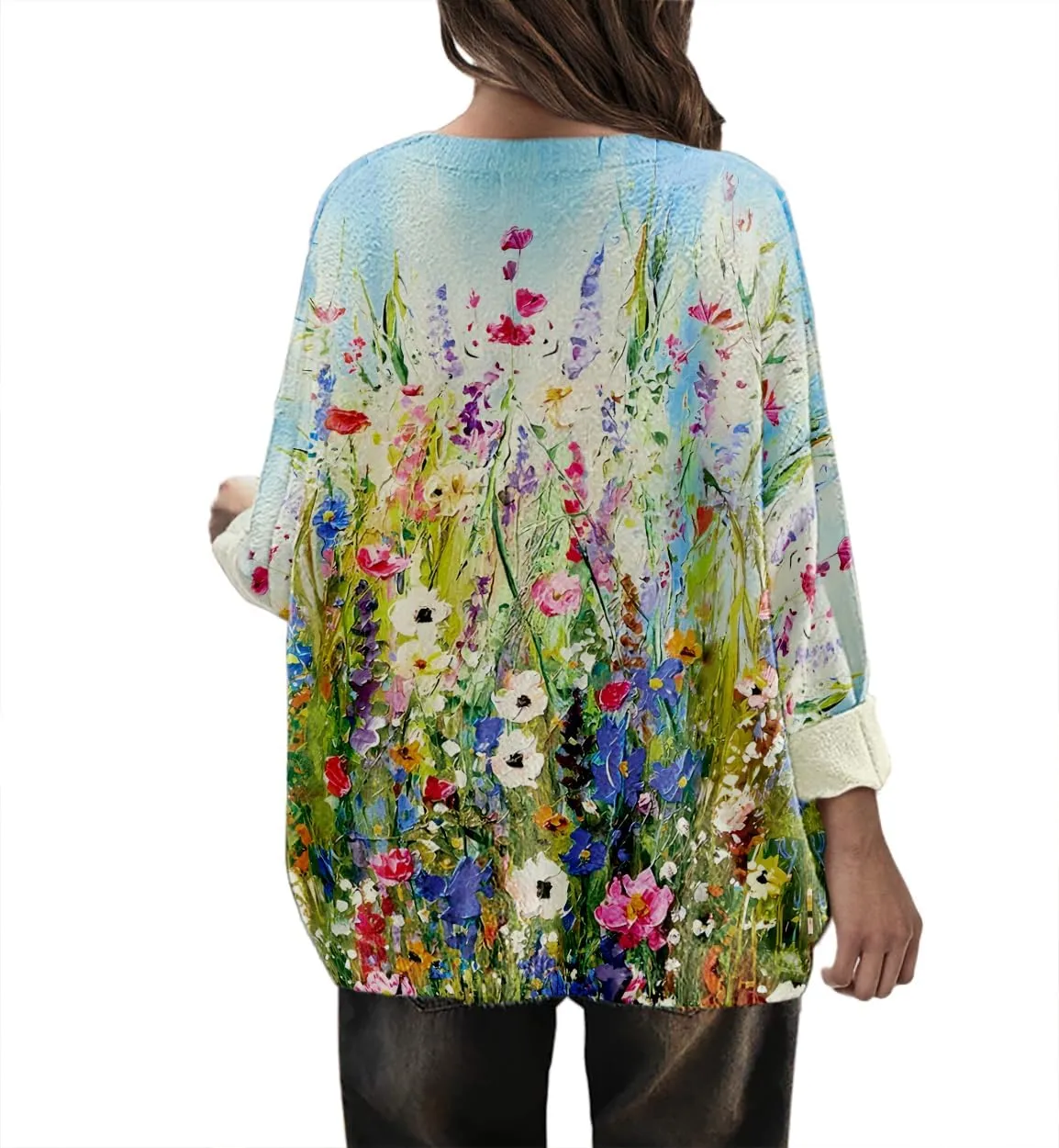 Womens Oversized Sweaters Fall 2024 Crewneck Knit Graphic Printed Pullover Sweater Tops Trendy Outfits