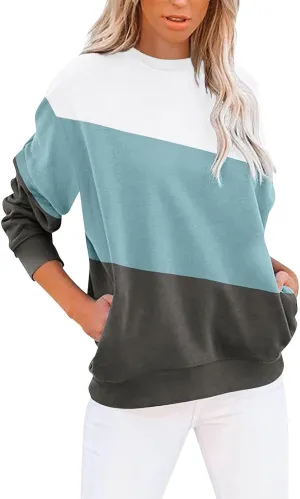 Womens Oversized Sweatshirts Fall Crewneck Long Sleeve Pullover Sweatshirt Trendy Lightweight Outdoors Tops Pockets