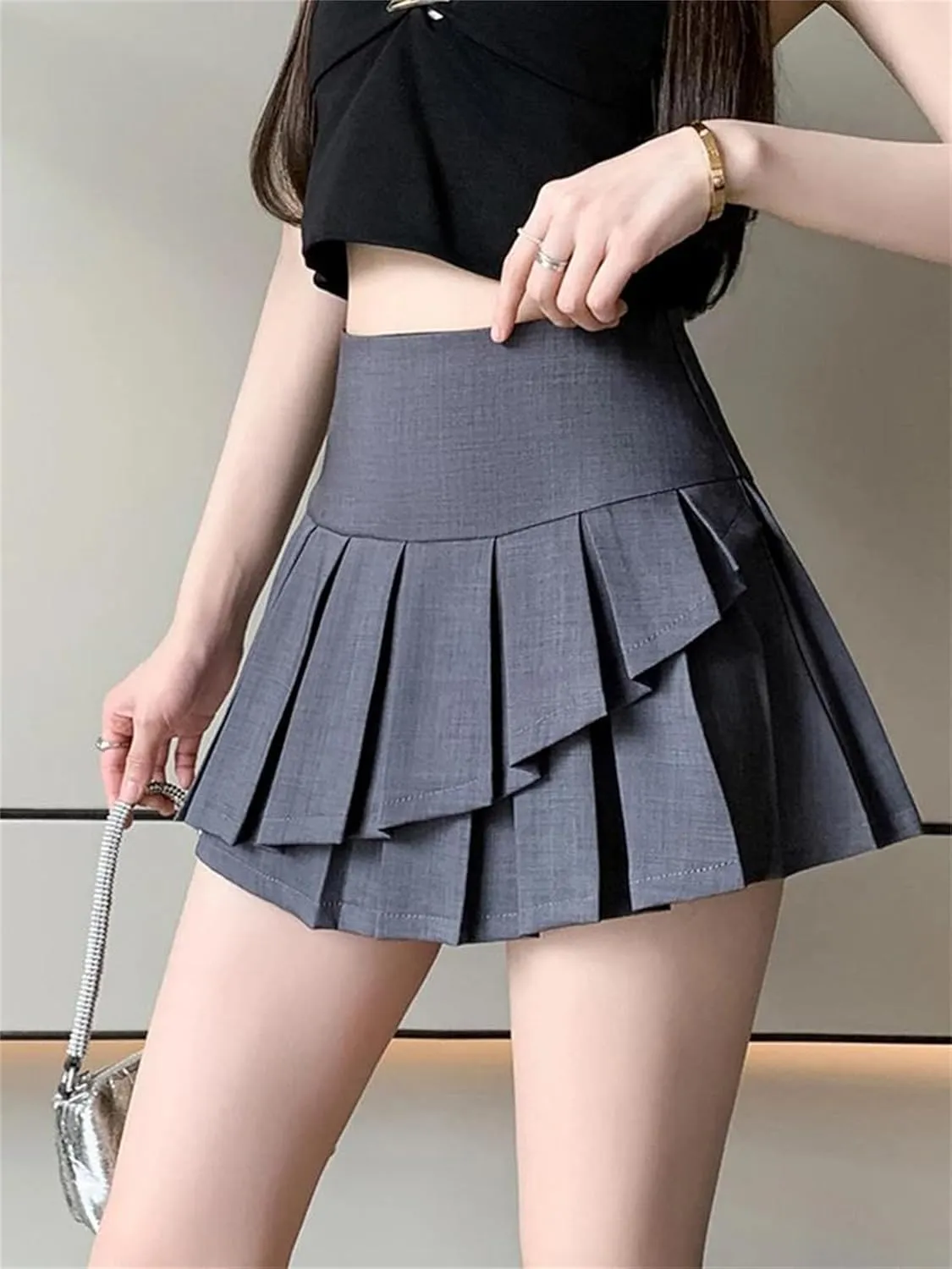 Women's Pleated Mini Skirts High Waist Casual School Sweet Irregular Pleated Ruffles Short Skirt