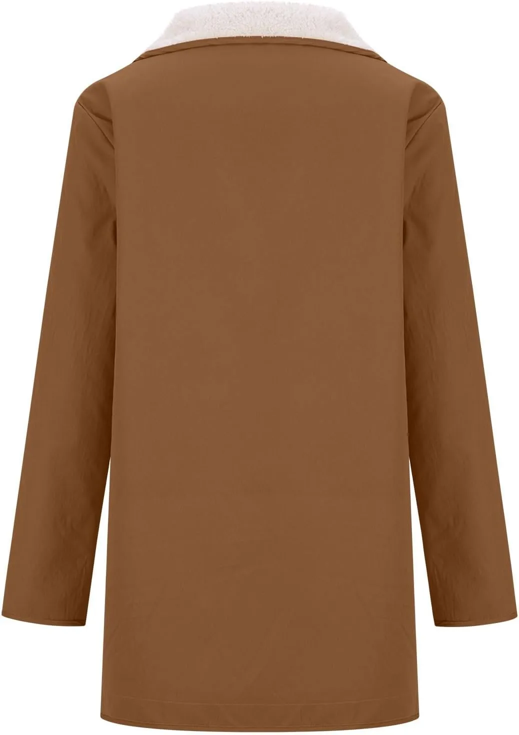 Womens Sherpa Lined Jacket Long Sleeve Button Down Fleece Fur Collar Coats Winter Warm Outerwear With Pockets