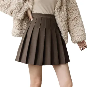 Women's Solid Color High Waist Pleated Mini Skirt  Vintage School A-Line Tennis Skirts