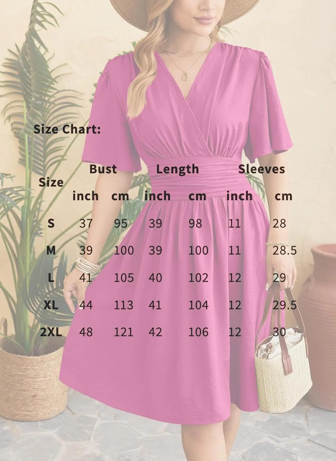Women's Solid Short Sleeve V-Neck Ruched Waist Midi Dress Wrap Style Elegant Causal 2025 Summer Fashion Clothes