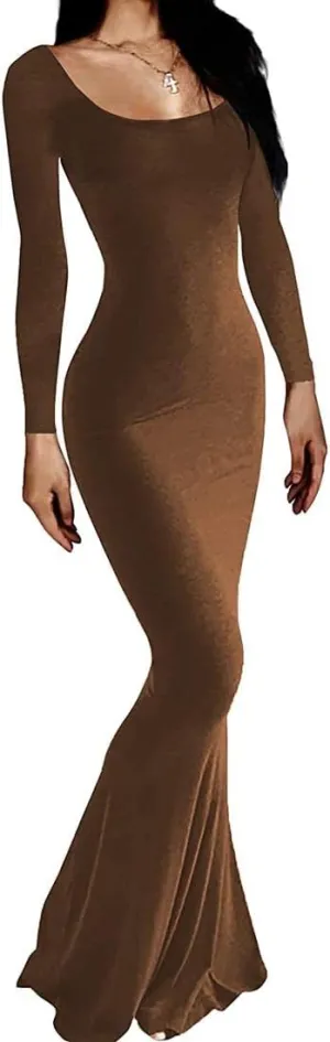 Womens Spaghetti Strap Bodycon Backless Maxi Dress